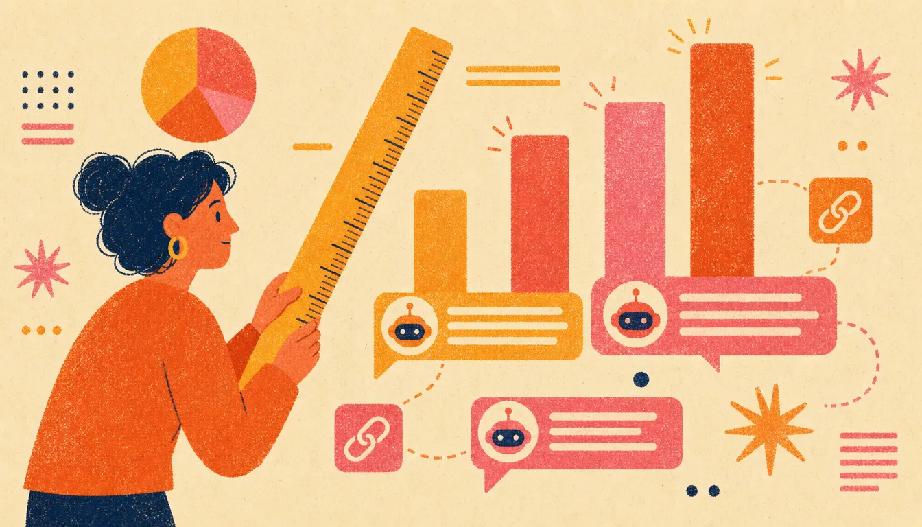 Illustrazione in stile riso-print: una persona misura grafici che nascono da risposte AI